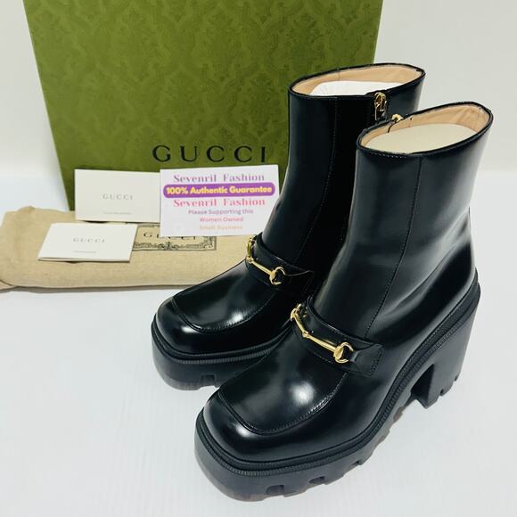 Gucci Horsebit Bootie 37/ US 7 Black Leather Platform Ankle Boots NIB $1,590 - Picture 6 of 15